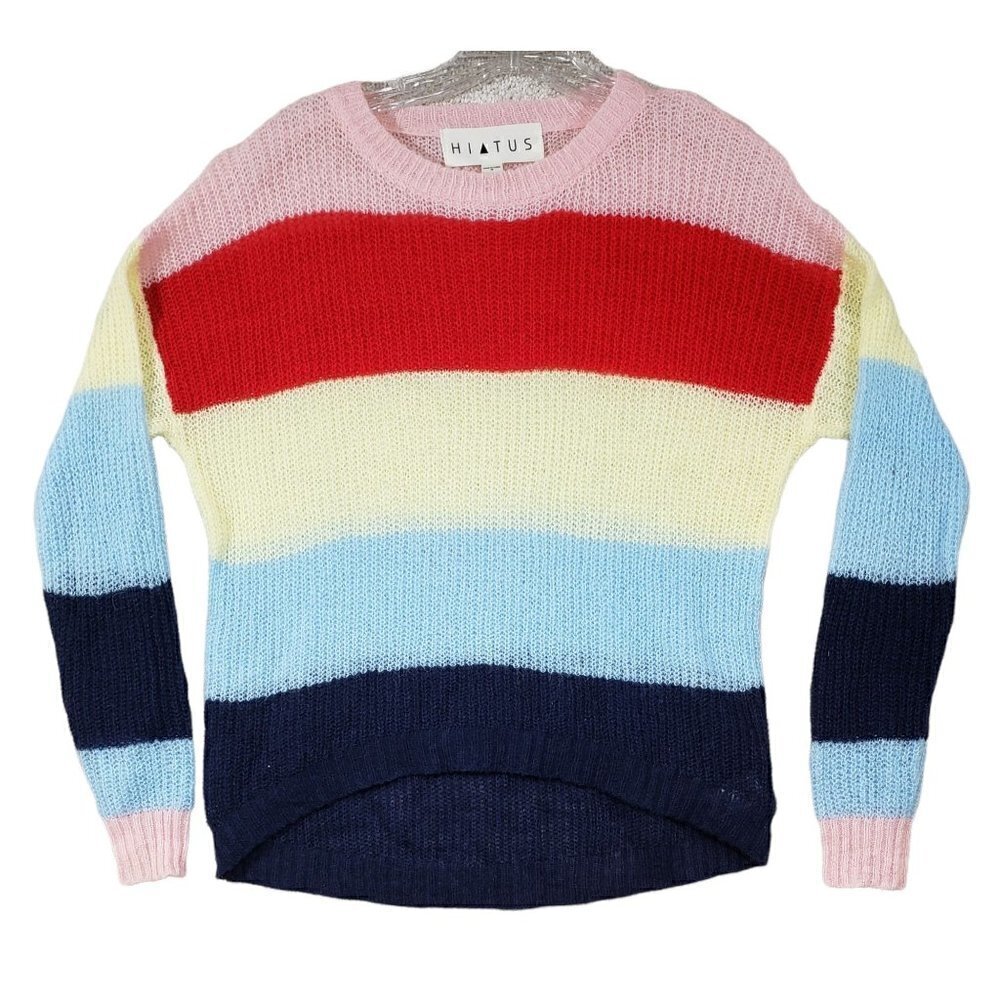 Hiatus Sweater Womens Sz XS Knit Multi Color Stripes Colorblock Slouchy‎ Comfy